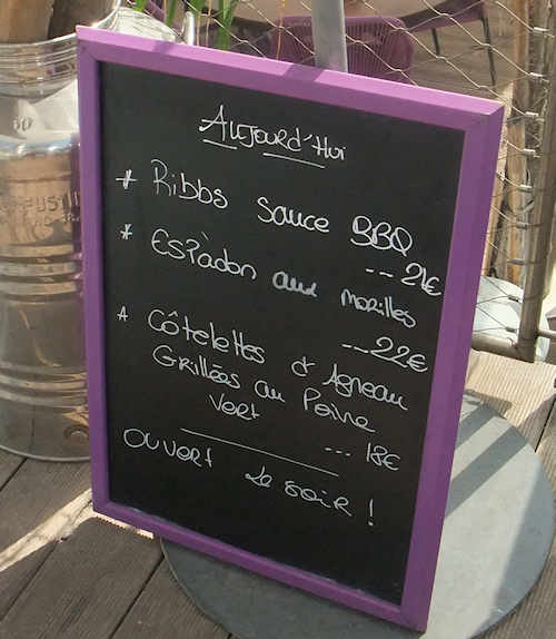 Daily menu at Riviera beach, Cannes